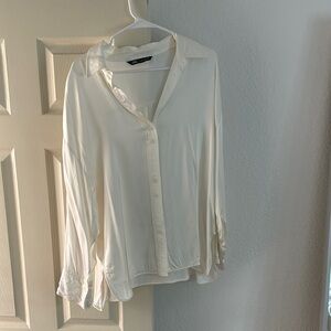Zara Cream Long Sleeve Notched Collar Button Down
